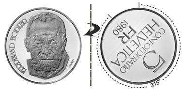 5 francs 1980, 315° rotated