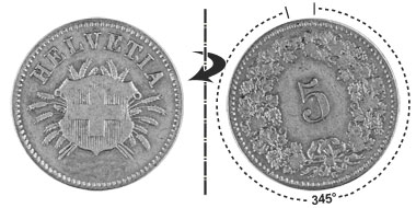 5 Rappen 1874, 345° verdreht